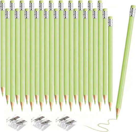 36 PCS Macaron Green Colored Pencils with Eraser Pre Sharpened Pencil 2 HB - Ideal for Checking, Grading, Tests & Office/School Supplies (cutegreen)