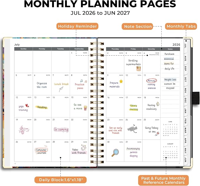 AHGXG Academic Planner 2026-2027, July 2026 - June 2027, Weekly and Monthly, 8.5" x 11", Hardcover, Spiral-Bound, Calendar, Agenda for Women, Student, School, 12-Month Tabs (Colourful Tree)