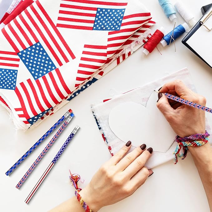 Gersoniel 72 Pieces American Flag Pencils Wooden Patriotic Pencils for 4th of July USA Independence Day 250th Anniversary Parades Party Favors Office Supplies