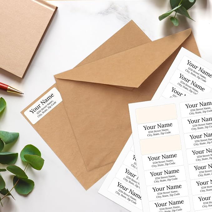 Personalized Return Address Labels, Custom Address and Name Mailing Labels for Envelopes, 1x2.6 Inches, Flat Sheet of 60-1200 Made in USA by My Sign Center -Plain