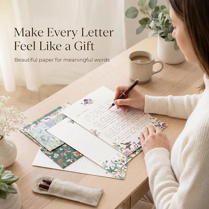 Beautiful Stationery Set with Envelopes - Premium-Quality, No-Bleed Lined Letter Writing Paper with Elegant Floral Designs - Cute Stationary Supplies Kit for Women & Personalized Gift for Loved Ones