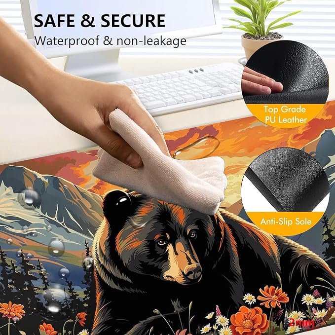 Heated Mouse Pad with 3 Levels Heated & 3 Hours Auto Shut-Off Mouse Pad for Warming Hands in Office Home, 23.6" x 14.2"Large Safe Desk Mat Hand Warmer，Black Bear