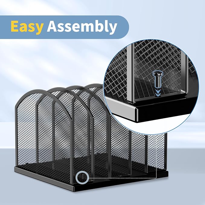 2 Pack Gawerk 5-Section Vertical Desktop Organizer, 5-Section Mesh File Folder Stand Sorter for Office Home Classroom Organization, Black