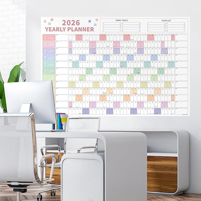 Ospelelf 2026-2027 Wall Calendar Large 32'' x 48'' Dry Erase Laminated Yearly Calendar for Wall, 24 Month Big Family Calendar, Use Jan 2026 - Dec 2027 (Multicolor)