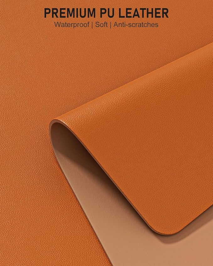 Desk Pad, 23.6" x 13.8" PU Leather Non-Slip Desk Mat Large Mouse Pad for Desktop, Waterproof Laptop Computer Writing Mat for Office, Home, Work, Gaming, Earthy Yellow