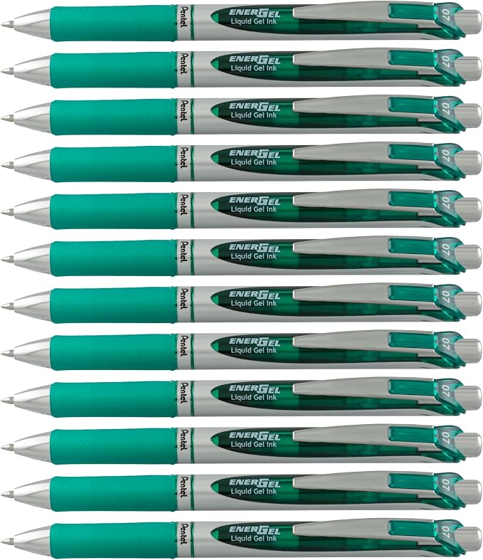 Pentel EnerGel RTX Liquid Gel Ink Pen, (0.7mm), Metal Tip, Green Ink, Box of 12 (BL77-D)