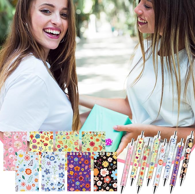 48 PCS Floral Pens Flower Ballpoint Pens Flower Notepads Set Back to School Gift Employee Gifts School Office Supplie, Wedding Favors, Floral Design, Bridal Shower Office Home Party Present Giving