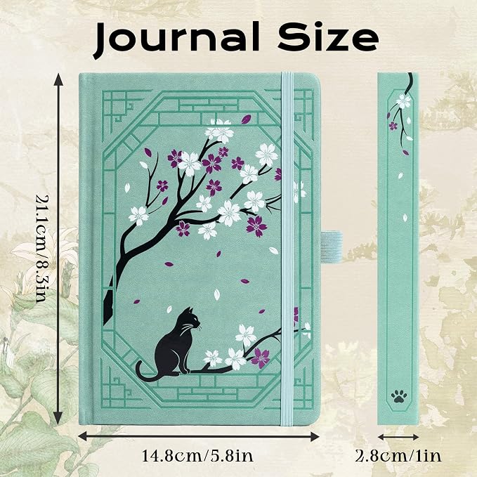 TIEFOSSI A5 Lined Journal, Cute Cat Journal for Women Girls, College Ruled Notebook with Pretty Sakura Pattern, Aesthetic Diary for Writing Journaling Drawing, Golden Edges