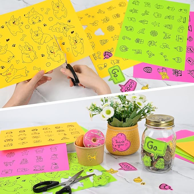 L LIKED 30 Fluorescent Full-Sheet Labels, 8-1/2" x 11" Neon Colored Self Adhesive Labels for Laser & Inkjet Printers - Green, Orange, Pink - 30 Sheets