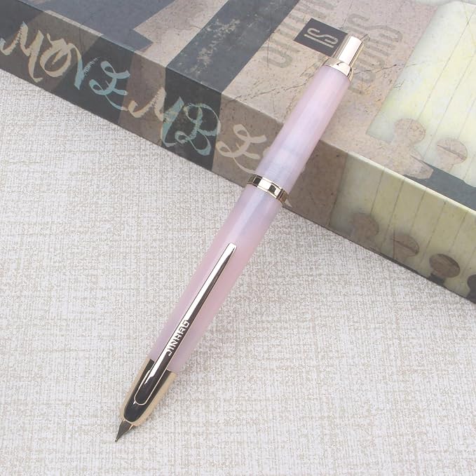 JINHAO 20 Pink Gold Clip Press Fountain Pen Retractable Nib Ink Pen with Converter Stationery School Supplies