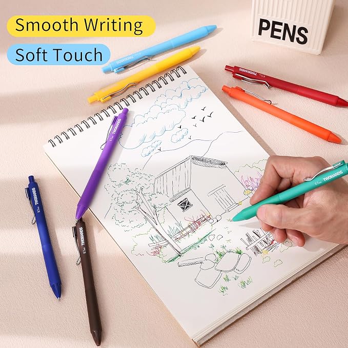 TWOHANDS Colored Gel Pens 0.7mm Fine Point 12 Pack | Quick Dry Colorful Ink Pens,No Bleed,Retractable Smooth Writing Pens for Journaling,Note Taking,With Grip,23506