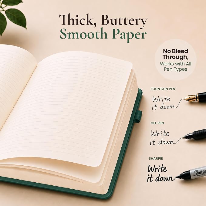 Lined Journal Notebook Hardcover Leather Bound 200 Pages A5 Green Diary | College Ruled 5.7x8.4" Journaling Notebooks for Men & Women, Writing for Personal, Small Travel Daily Note Book Tree of Life