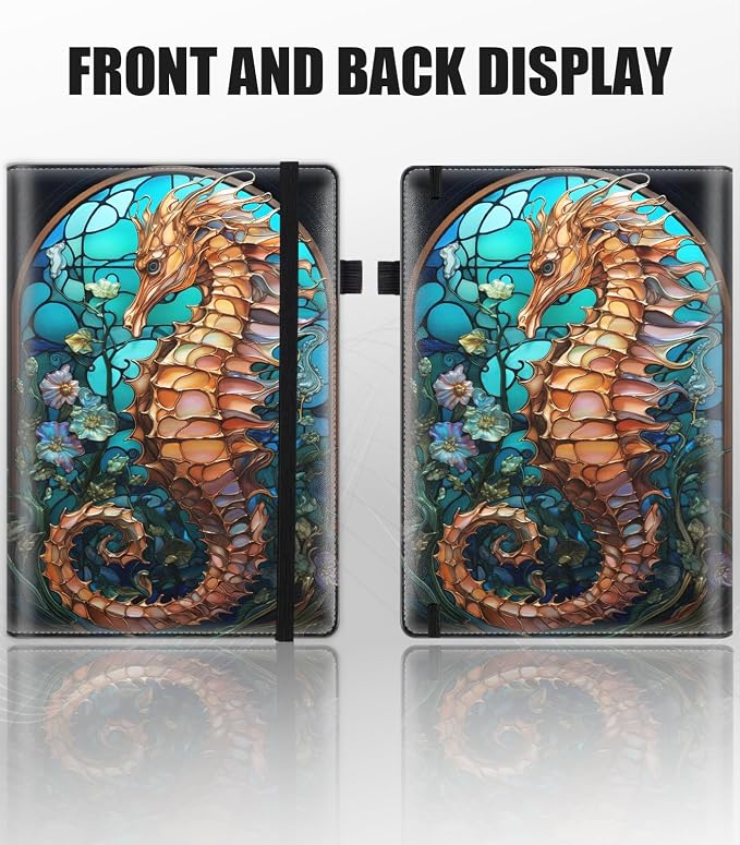 Hardcover Executive Notebooks, A5 PU Leather Lined Journal Notebook, 200 Pages Thick Paper Subject Notebooks for School,Work,Home Writing Business Notebook, Diary Book ， Seahorse Colorful