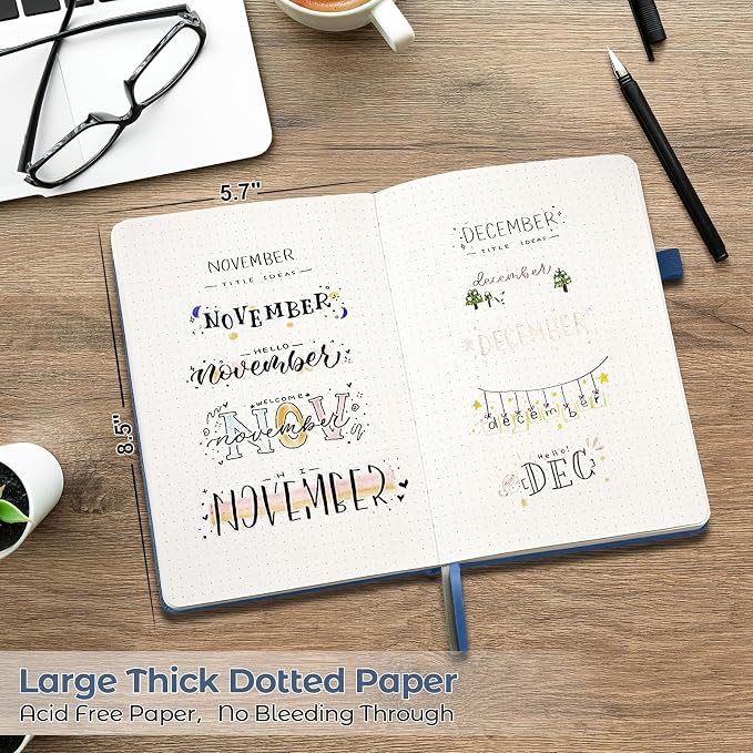 Dotted Journal, Hardcover Leather Dot Grid Notebook Journal for Women Men | No Bleed Thick Paper for Smooth Writing, Lay Flat, A5 Portable Size for Work, School, and Travel, Professional Business Style