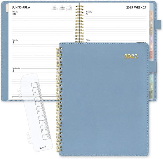 SUNEE 2026 Planner, Weekly and Monthly Calendar Planner 9"x11.2"- 12 Month (January 2026 - December 2027), Vegan Leather Cover, Pocket, Bookmark, Notes, Monthly Tab, Gay Blue