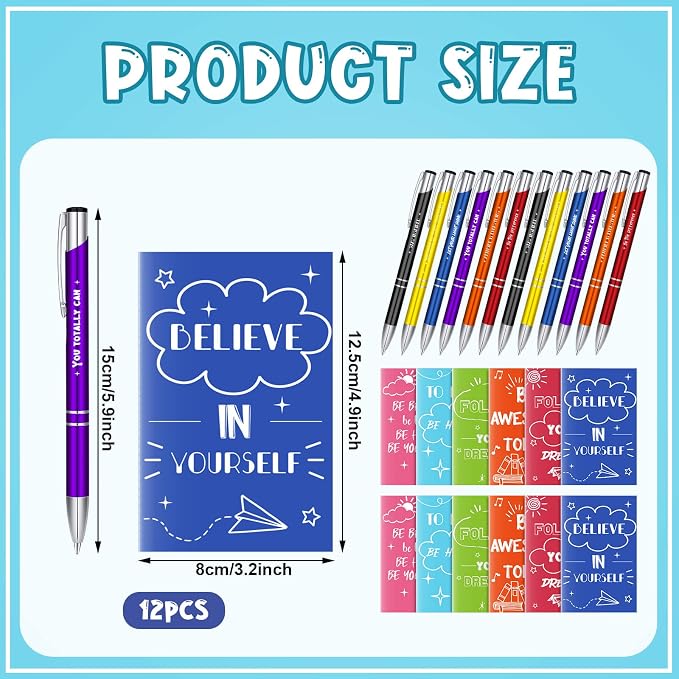 Geyee 24 Pcs Mini Motivational Pens Inspirational Notepads Bulk Appreciation Gifts Small Journals Funny Ballpoint Pen Set Prizes Men Women Office Travel Party Favors(Funny)