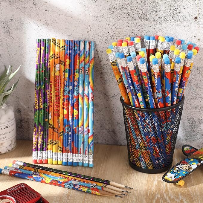 Handepo 72 Pcs Attendance Pencils with Eraser Bulk Back to School Assorted Wooden Pencils Student Preschool Kindergarten Primary School Classroom Carnival Prize Educational Geography Learning Tool