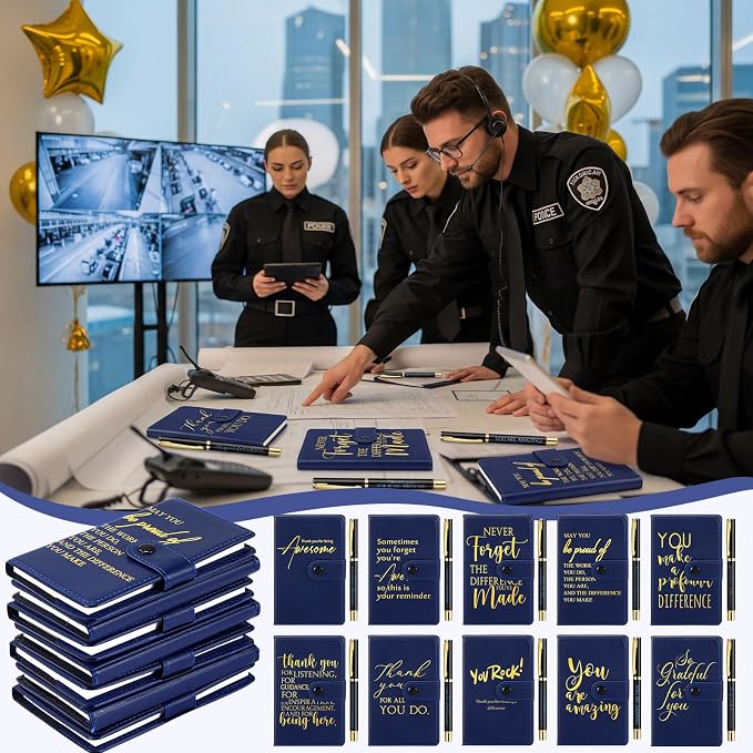 Dispowreath 10 Sets Thank You Leather Journal Notebook with Appreciation Ballpoint Pen Employee Gift for Teacher Nurse Coworker Team Office Staff Vet Tech Housekeeper (Navy Blue,Appreciation Sign)