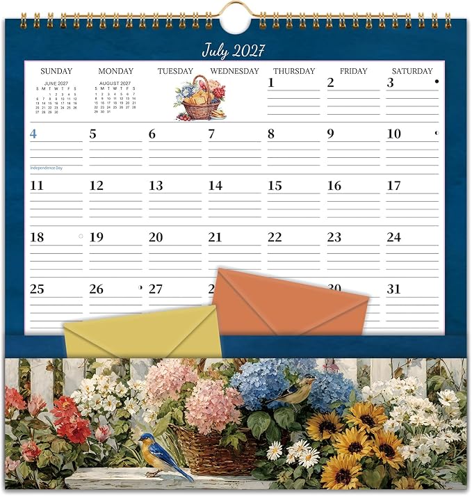 2027 Calendar - 2027 Wall Calendar with Pocket, January 2027 to December 2027, 12'' x 12'' Monthly Calendars for Home, Office, School