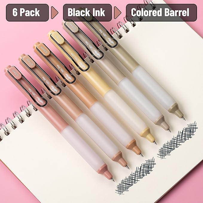 Mr. Pen- Retractable Gel Pens, 6 Pack, Black Ink, Boho Barrels | Fine Point 0.5 mm, Fast Dry, Smooth Writing, Cute Pens for Drawing, Writing Planner and School Supplies