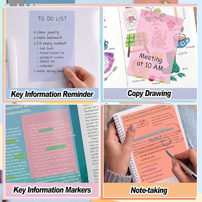 Yinder 4 x 6 Inch Transparent Sticky Notes Translucent Sticky Notes 240 Sheets Waterproof Clear Self Memo Pad See Through Back to School Bible Journaling Accessories Office School Supply(Aesthetic)