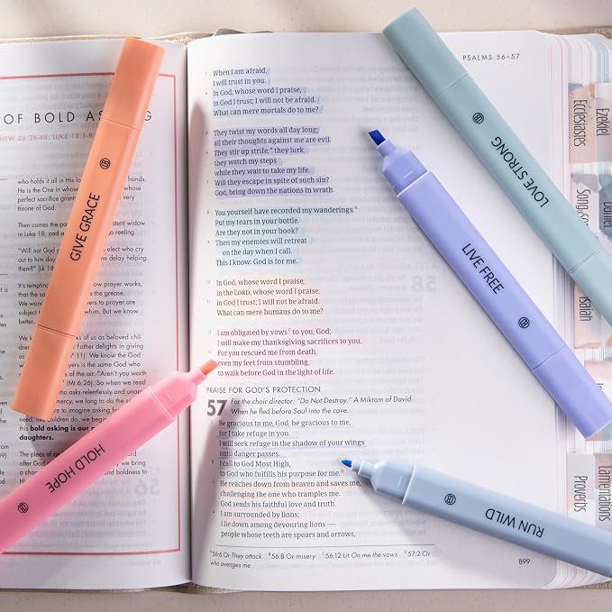 DIVERSEBEE Bible Highlighters Assorted Colors, No Bleed (Dawn) | 5 Pack Dual Tip Aesthetic Pastel Highlighter Pens for Journaling, Note Taking, School, Bible Study Supplies and Accessories