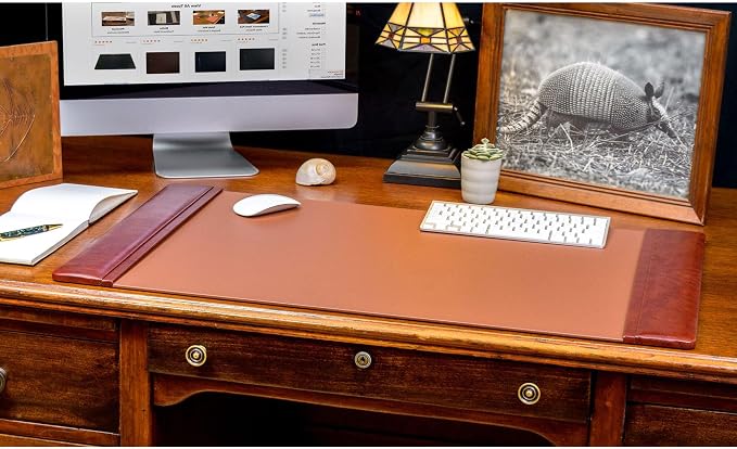 Dacasso Mocha Leather 10-Piece Desk Accessory Set - Organization Essentials & Executive Decor - Luxury Leather Blotter for Office Organization