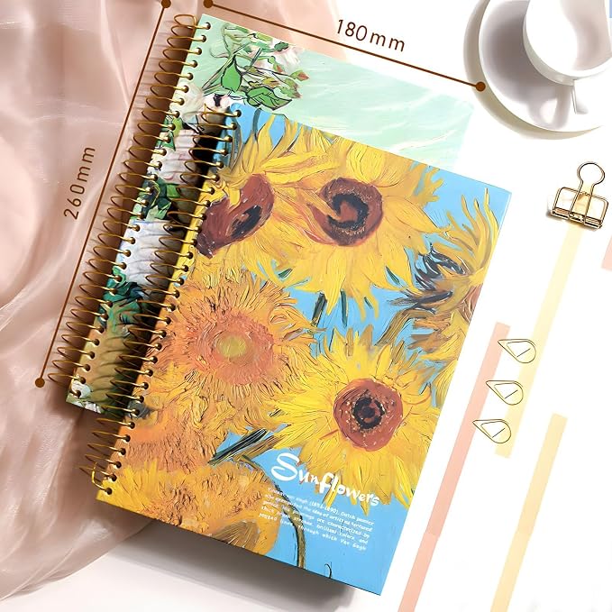 Large Spiral Notebook, B5, 300 Pages, 8x10 Big Notebook, Hardcover Large Journal, Thick Paper Lined Notebook, Vincent Van Gogh Sunflower gifts for Women and Children.
