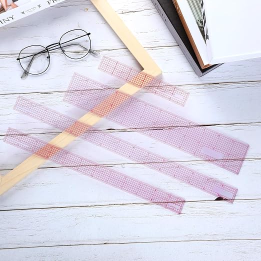 Pelopy 4 Pieces Clear Plastic Ruler Grid Transparent Ruler Plastic Straight Measuring Tool Set for Back to School Clothes Design Sewing(6, 12, 15 Inches, B50 B60 B70 B-80)