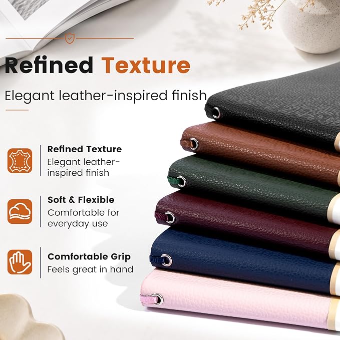 CAGIE Lined Journal Notebooks 6 Pack, 176 Pages Each, A5 Softcover, College Ruled, 100 GSM Thick Paper, for Work, Writing, School (Brown, Black, Pink, Navy Blue, Burgundy, Green) (5.7'' x 8.3'')