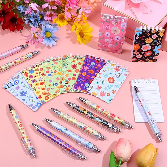 48 PCS Floral Pens Flower Ballpoint Pens Flower Notepads Set Back to School Gift Employee Gifts School Office Supplie, Wedding Favors, Floral Design, Bridal Shower Office Home Party Present Giving