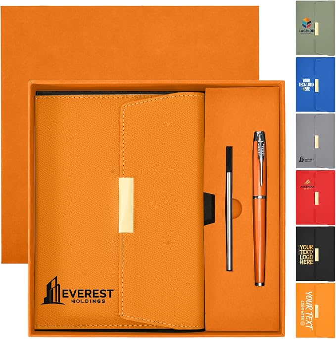 ENOMY Personalized A5 Notebook with Metal Pen & Gift Set Custom Notebook UV Printing Personalized Journal for Writing Work Plan College Gifts Men Women, Brown