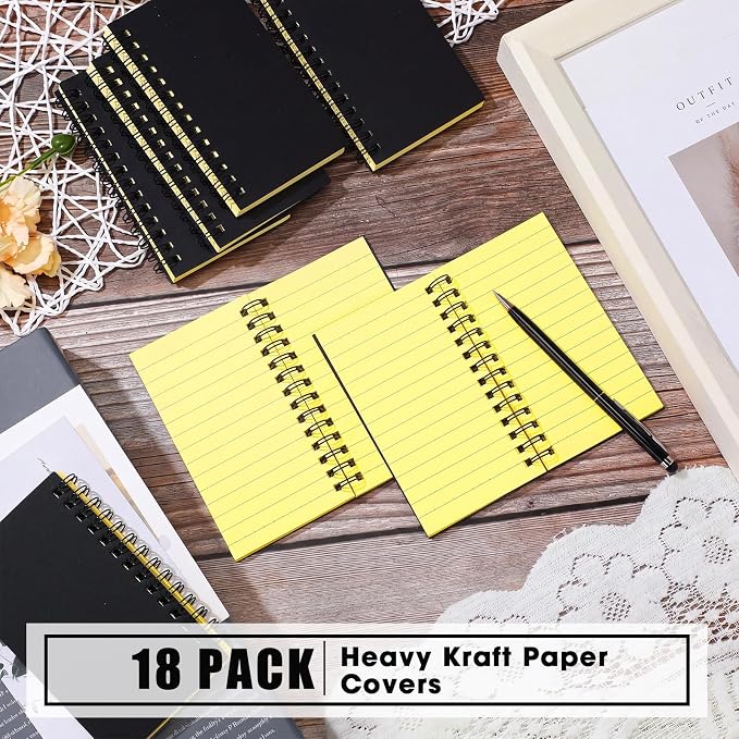Jutom 2 Pcs Small Spiral Notebooks Memo Pads 3x5 Bulk Small Pocket Notepads Back to School Supplies Mini Notebook with Lined Mini Journals for Office & Work, 120 Pages (Black Cover Yellow Page)