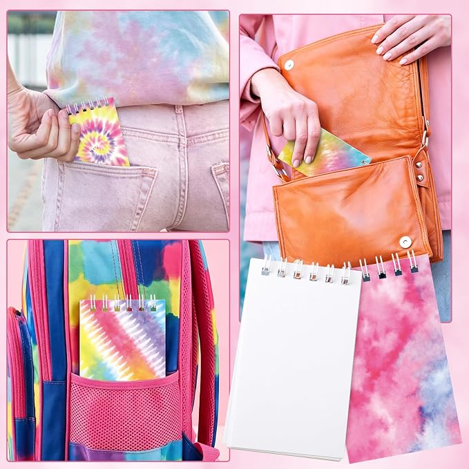 Hooqict 24 Pack Small Spiral Notebook Pocket Notepad Mini Journal Pocket Notebooks Tie Dye Notepads Memo Pads for Kids Party Favors, Office, Classroom School Supplies, 3.9 x 2.4 Inch