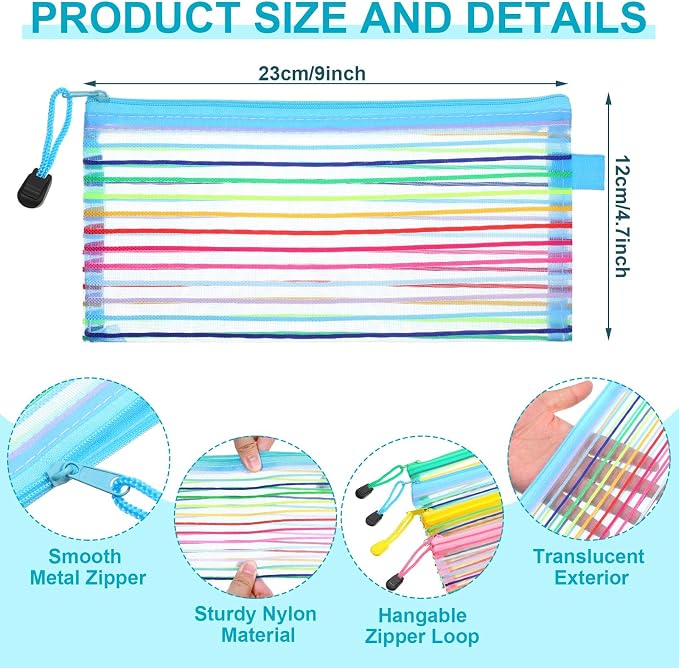 Leelosp 80 Pcs Mesh Zipper Pouch Bulk Mesh Pencil Pouches 10 Color Zipper Bag for Back to School Supplies Cosmetic Office Classroom Travel Appreciation Gift(Elegant Color,9 x 4.7 Inch)