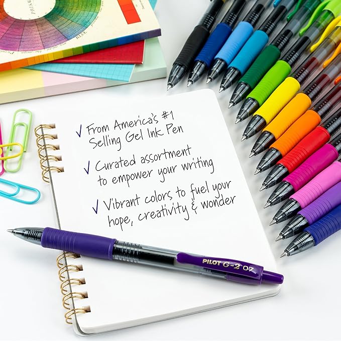 Pilot G2 Premium Gel Roller Pens, Rainbow Gel Pens, G2 Rainbow Colors Pack, 8 Pack Pouch, Fine Point 0.7 mm, Assorted