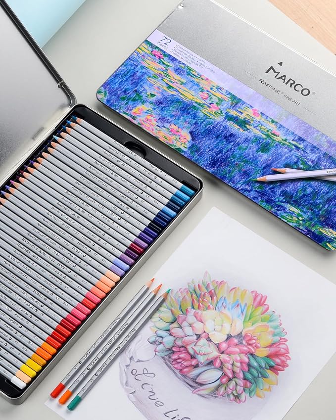 72 Oil-Based Colored Pencils for Adult, Smooth Coloring Pencils | Soft Core, Wooden Hexagonal Barrel, Metal Box, Ideal for Sketching, Drawing, Blending, Shading, Great for Art Lovers & Pros