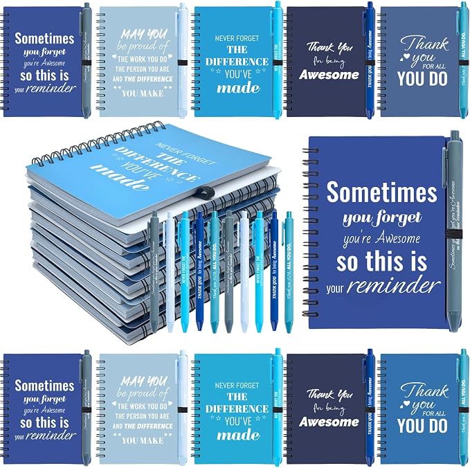 30 Sets/60 Pcs Employee Appreciation Gifts Bulk – Inspirational Notebooks with Motivational Pens, Small Notepads for Coworkers, Office Staff, Team, Volunteer, Nurse, Teachers, Housekeeping (Blue)