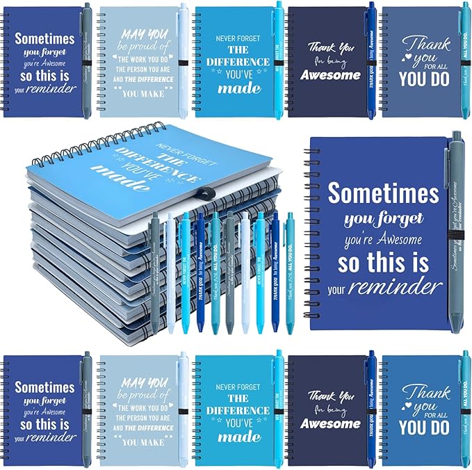 20 Sets/40 Pcs Employee Appreciation Gifts Bulk – Inspirational Notebooks with Motivational Pens, Small Notepads for Coworkers, Office Staff, Team, Volunteer, Nurse, Teachers, Housekeeping (Blue)