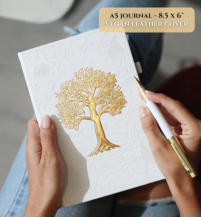 Veway Premium Tree of Life Journal and Pen Set for Women (Breathe) | 224-Page Hardcover Notebook, Elegant Gift Box & Refillable Gold Pen | A5 Aesthetic Writing Journal & Inspirational Gift