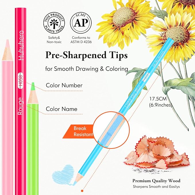Huhuhero 120 Colored Pencils, Art Color Pencils for Adult Coloring Book | Vibrant Oil-Based 120 Colors, Soft Cored Smooth Laydown, Break-Resistant, Coloring Kits for Coloring Books, Sketching