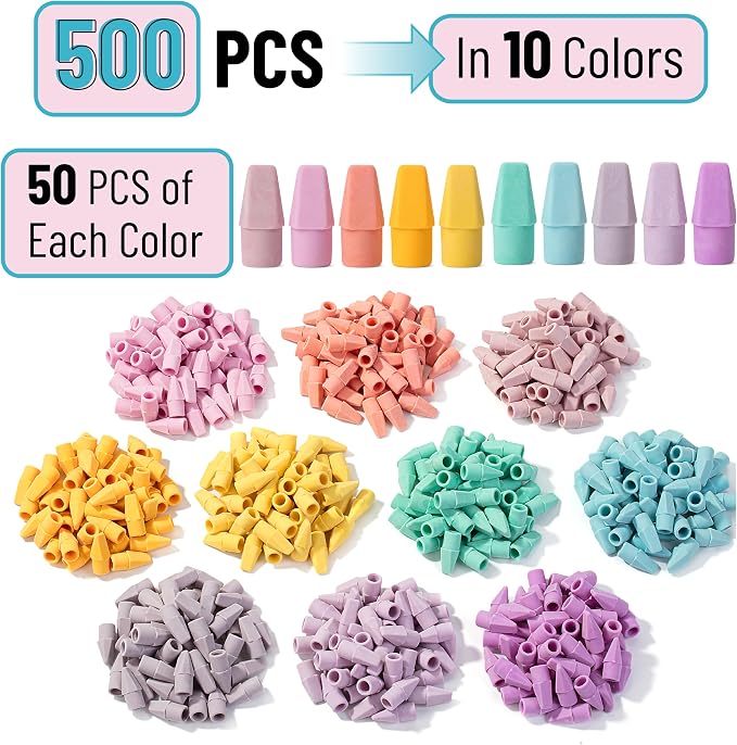 Mr. Pen- Pencil Erasers Toppers, 500 Pack, Colorful, Latex Free, No Smudge | Mr Pen Erasers for Pencils