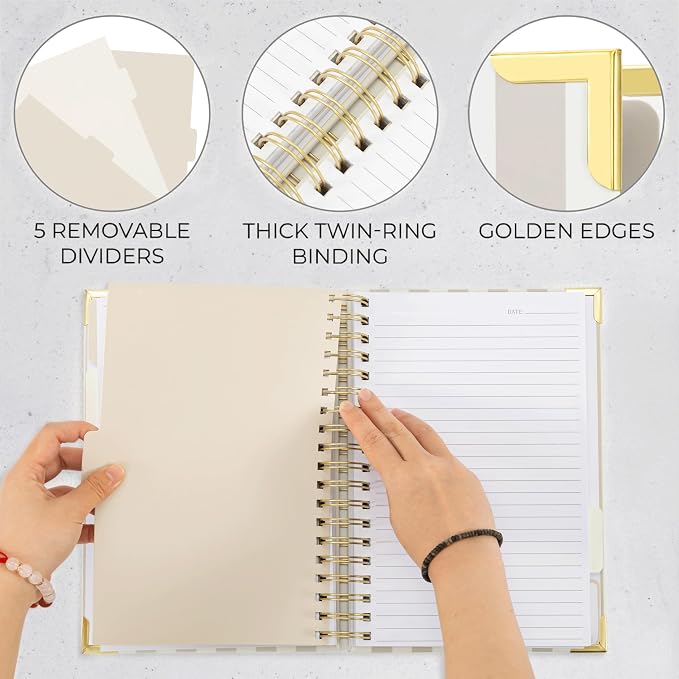 Aesthetic Thick Spiral Notebook With Tabs - Premium Journal For Women Size B5 - College Ruled Note Book With 300 Lined Pages and Dividers - Perfect For Writing And Staying Organized at Work or School