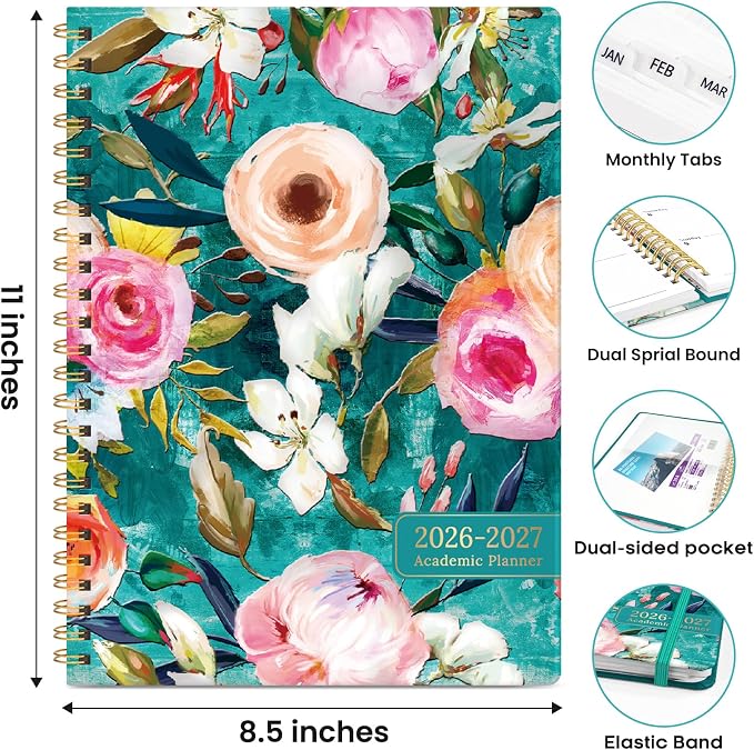 Academic Planner 2026-2027, Weekly and Monthly Calendar Book, July 2026 – June 2027, Hardcover Planner with Tabs, Perfect for Teachers, Students, Women & Men, A4 (8.5" x 11") - Oil