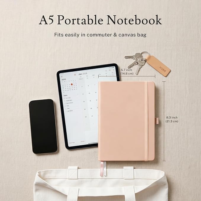 PAGELYST Blank Journal Notebook, 200 Pages,4 Pack Leather Hardcover Notebook, A5 Medium 5.7'' x 8.3'', 100 GSM Thick Paper for Sketching, Drawing, Painting (Pink)