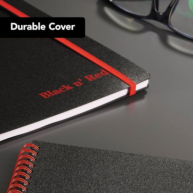 Black n' Red Notebook, Business Journal, 11" x 8", 70 Sheets, Ruled, Optik Paper, Scribzee App, Flexible Poly Cover, Wirebound, Black (K67030)