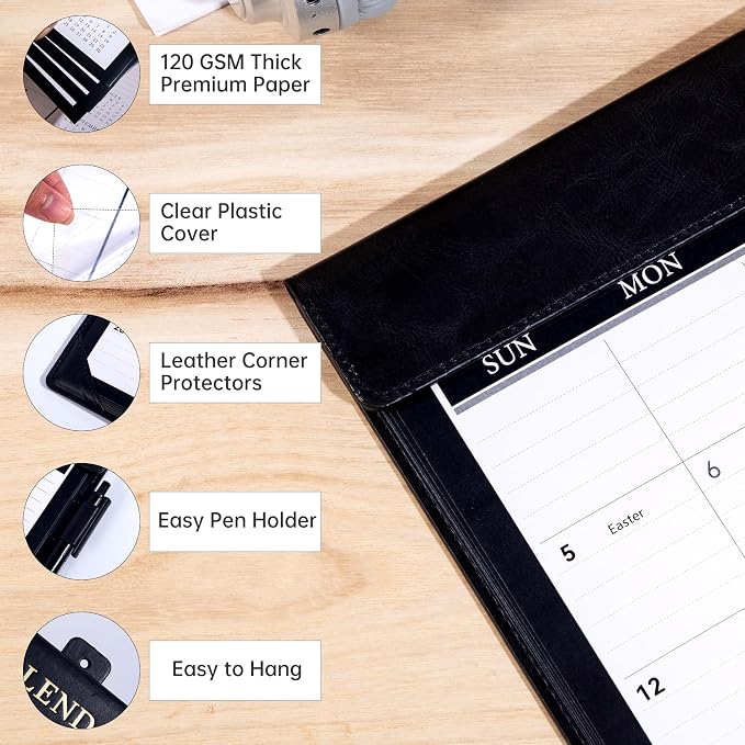 Yoment Desk Calendar 2026 Leather Desk Calendar with to-Do Lists, 13 Months Desk Pad Wall Calendar with Pen Holders PVC Cover for Work Office School Home Women Men, Jan 2026-Dec 2026, 17 x 12, Black