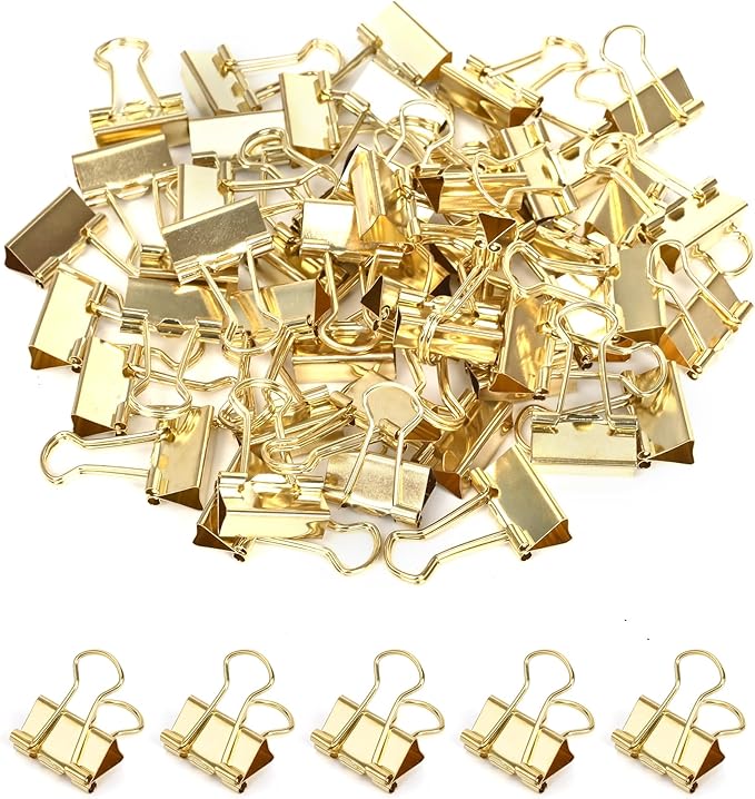 Binder Clips, 50 Pack, 0.75 in Small Paper Clips for Office,(Gold)