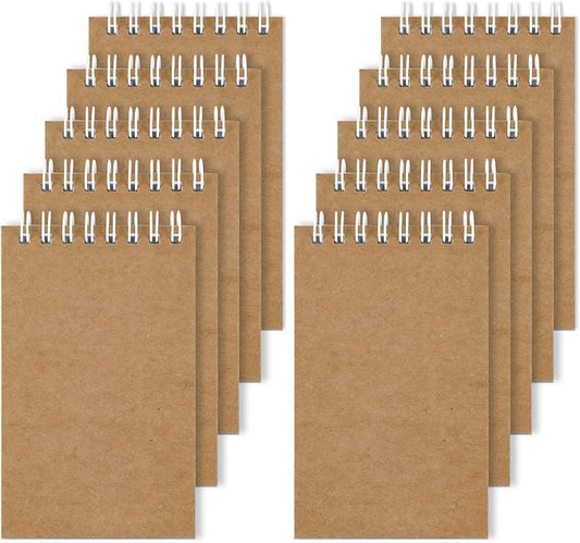 Hxezoc 10 Pack Small Pocket Notebooks, 3 x 5 Inches Mini Kraft Spiral Pocket Notebook with Lined Pages Memo Pads for Kids Home Office School Classroom Decoration Supplies