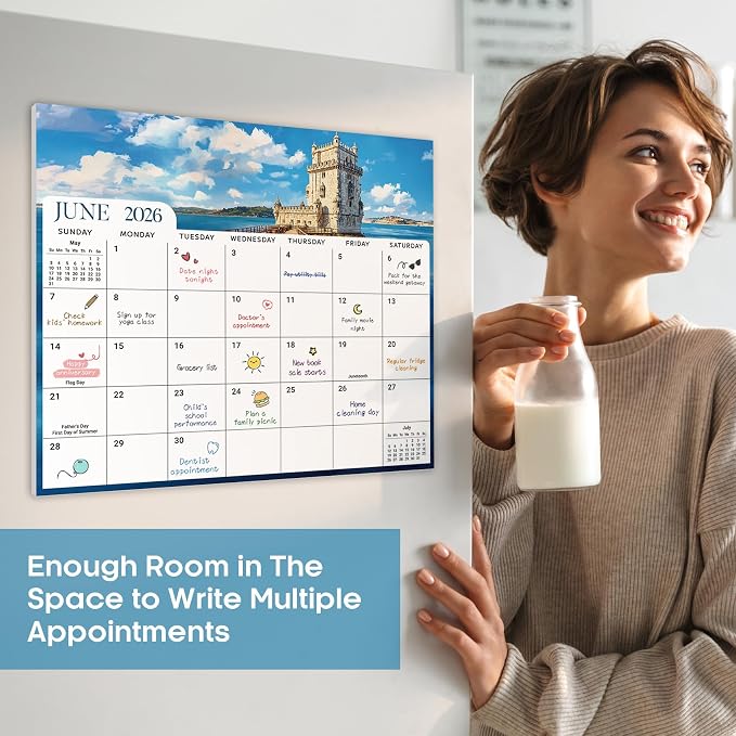 Aesthetic 2026-2027 Magnetic Calendar for Refrigerator, 21-Month Fridge Calendar Magnet from April 2026 to December 2027, Easy Organizing, European Landscape